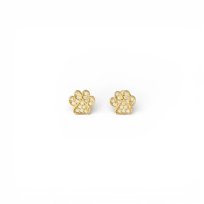 Brinco Pata Cachorro Banhado a Ouro 18k com Zircônias