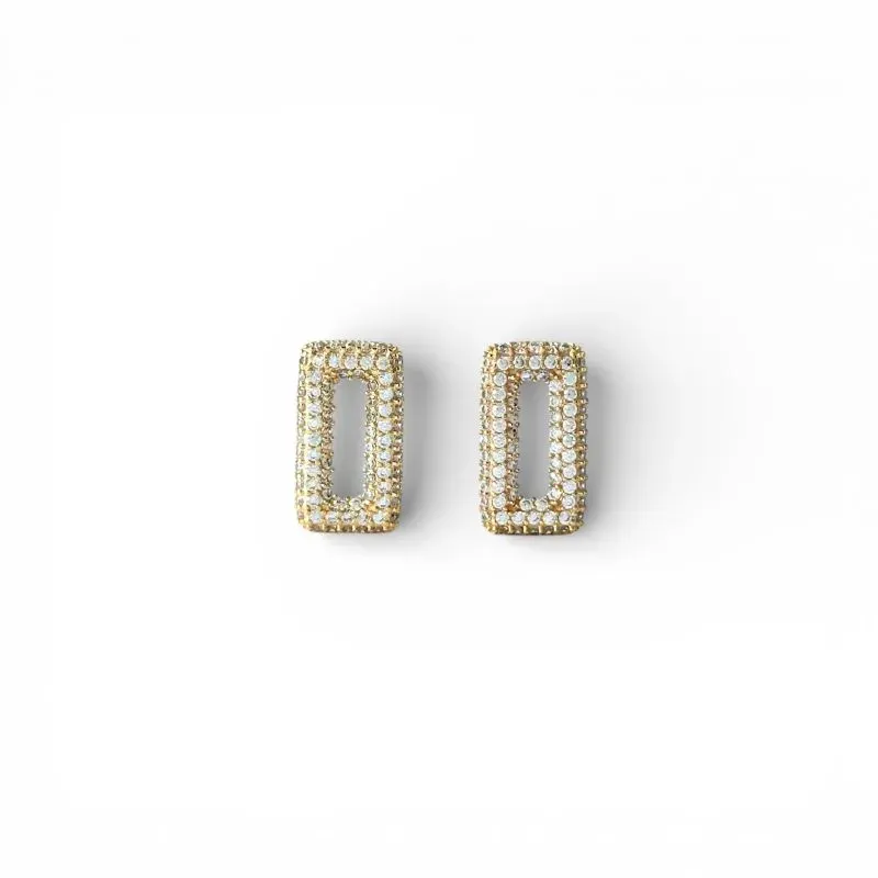 Brinco Retangular Banhado a Ouro 18k Vazado com Zircônias