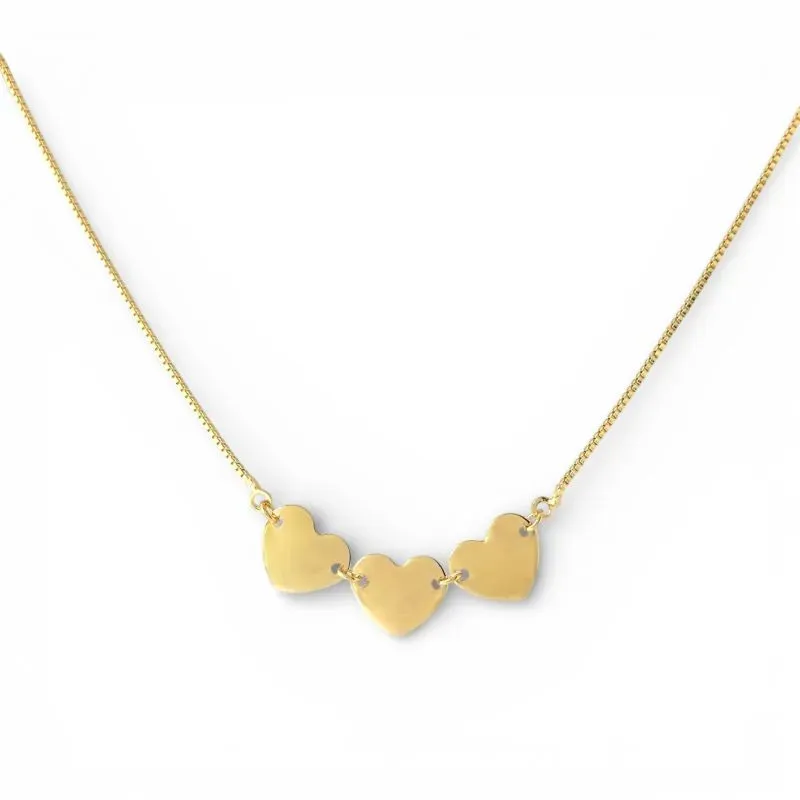 Colar 3 Corações Liso Banhado a Ouro 18k