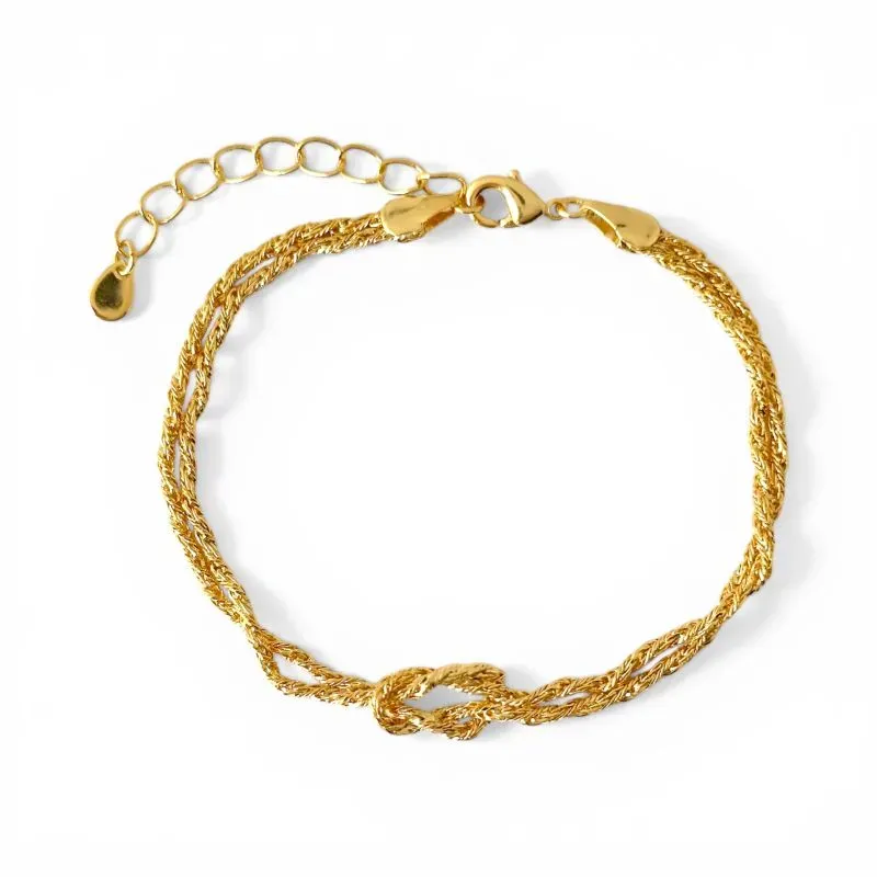 Pulseira Dupla  Cordão com Nó Entrelaçado Banhada a Ouro 18k