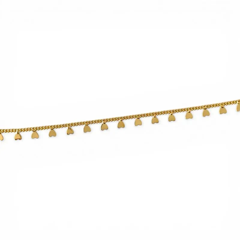 Tornozeleira de Corações Lisos Banhado a Ouro 18k