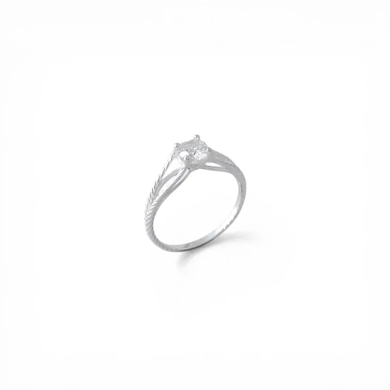 Anel Solitário Prata 925 Com Aro Trabalhado e Zircônia - Tam22