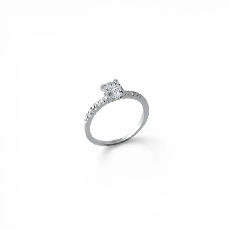 Anel Solitário em Prata 925 com Aro Trabalhado com Zircônias