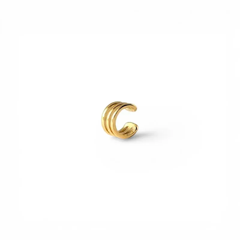 Brinco Cartilagem Piercing Fake 3 Linhas Banhado a Ouro 18k