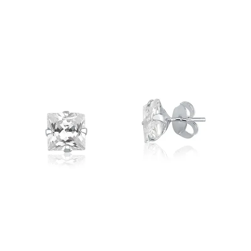 Brinco Ponto de Luz Quadrado Prata 925 com Zircônia - 8mm
