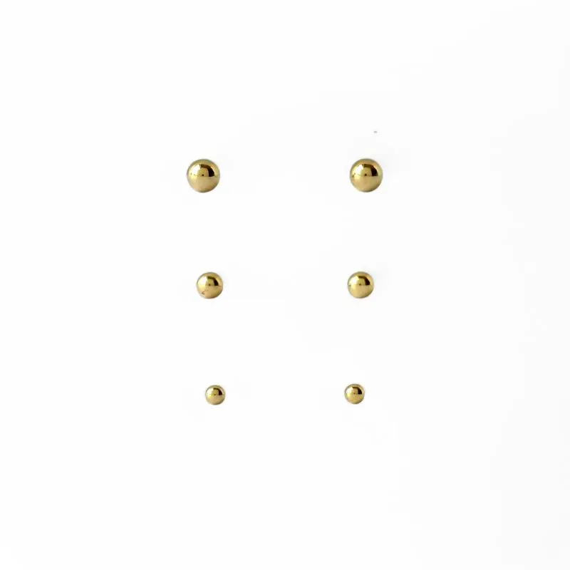 Brinco Trio Bola Lisa Banhado a Ouro 18K