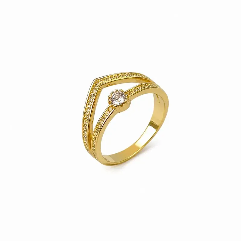 Anel 2 Linhas Banhado a Ouro 18k com Zircônia