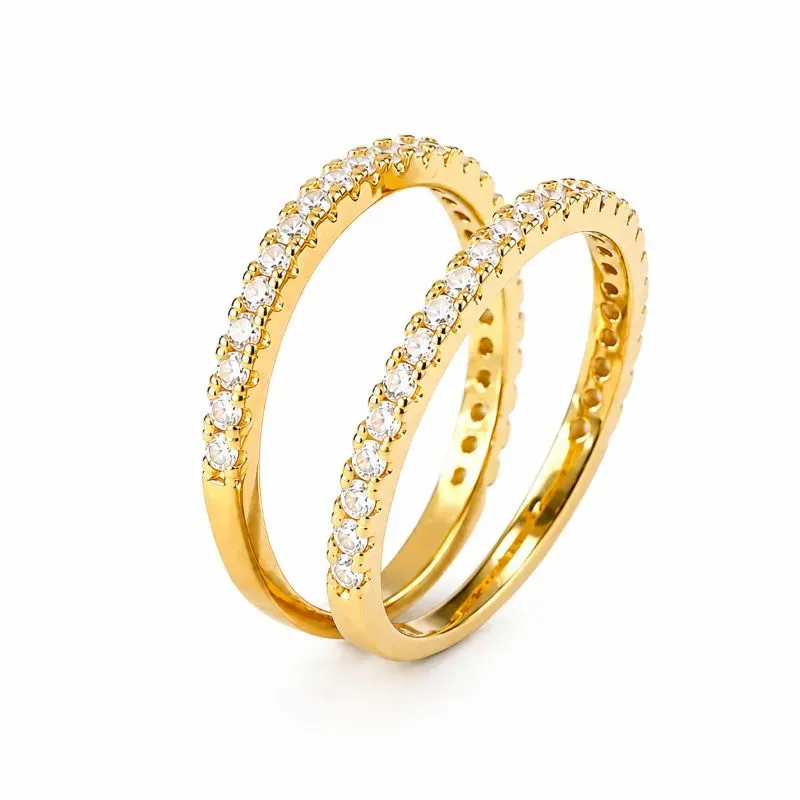Anel Aparador Banhado a Ouro 18k com Zircônias - Par Tam29
