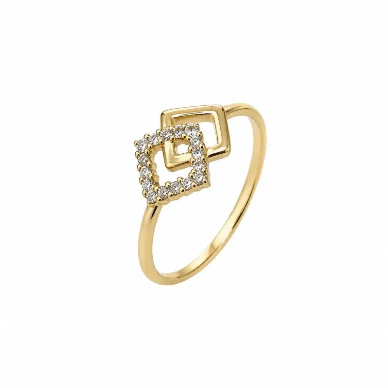 Anel Detalhe Geométrico Banhado a Ouro 18k com Zircônias