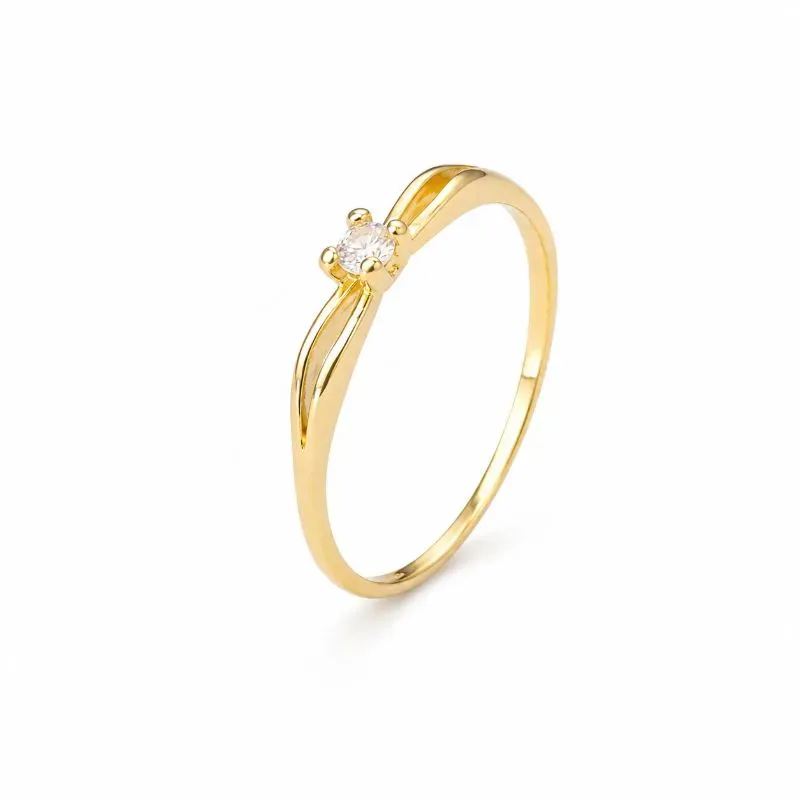 Anel Estilo Solitário Banhado Ouro 18K com 2 Linhas Zircônia
