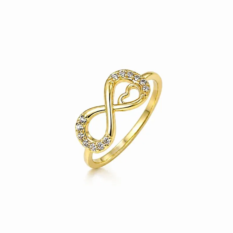 Anel Infinito com Coração Banhado a Ouro 18k com Zircônias