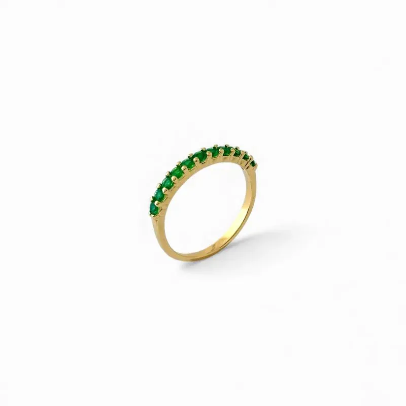 Anel Meia Aliança Banhado a Ouro 18k com Zircônias Verde
