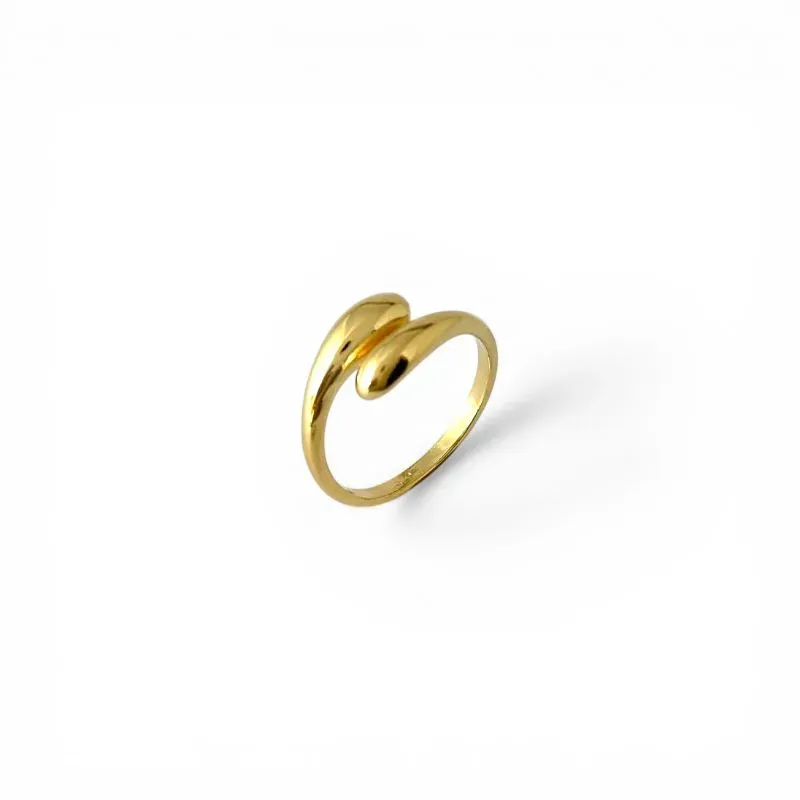 Anel Orgânico Aberto Estilo Gota Banhado a Ouro 18k