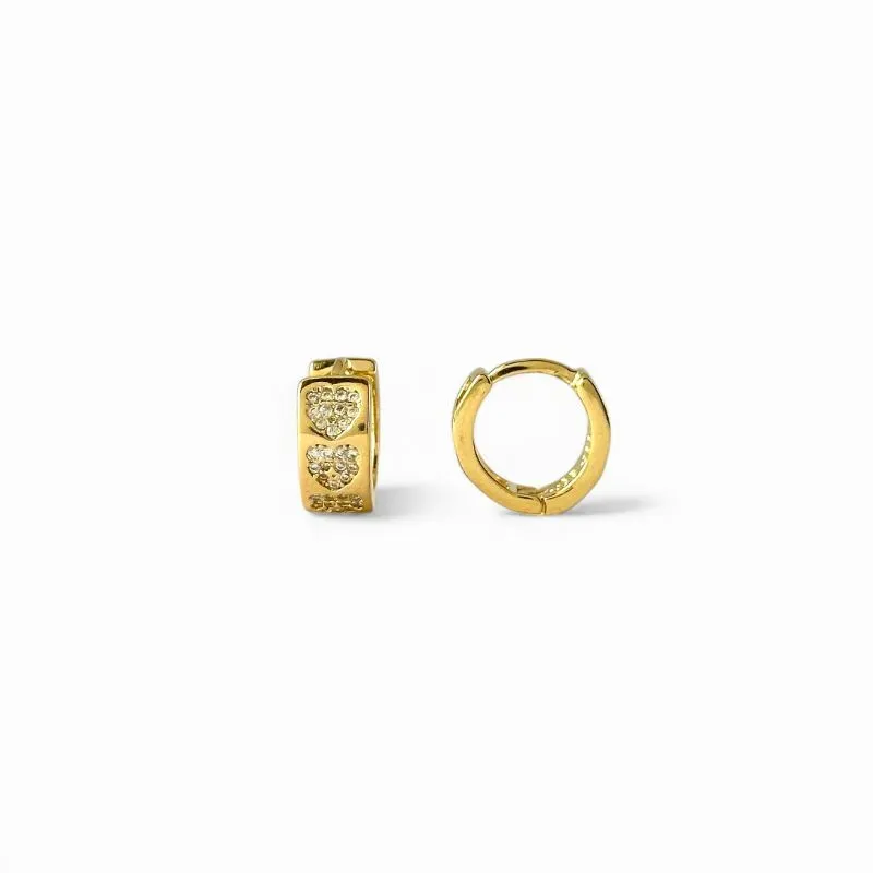 Brinco Argola Corações Banhado a Ouro 18k com Zircônias - 1,3cm