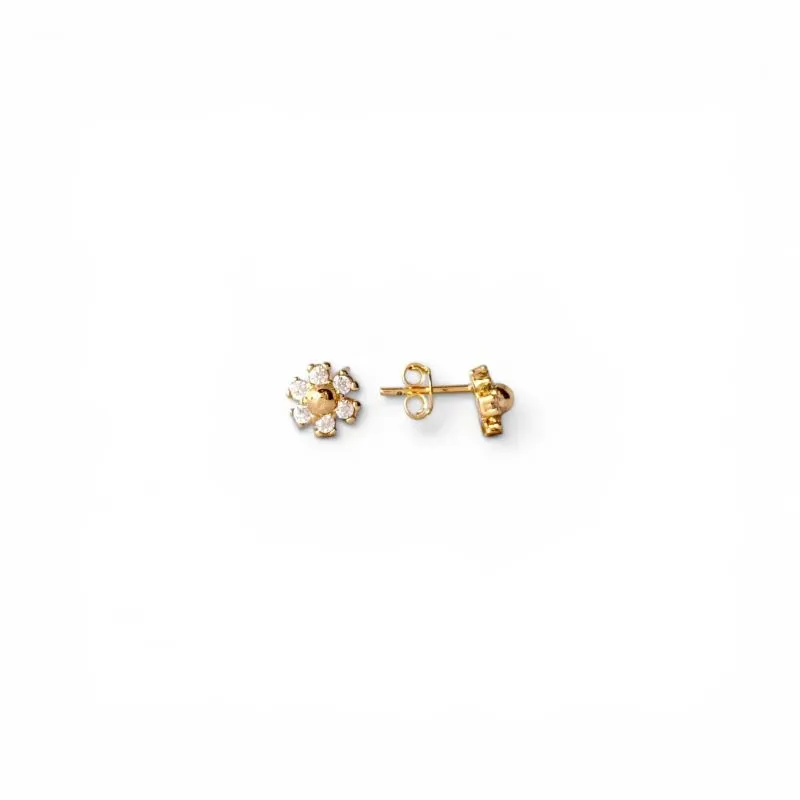 Brinco Flor Banhado a Ouro 18k com Zircônias - 7mm