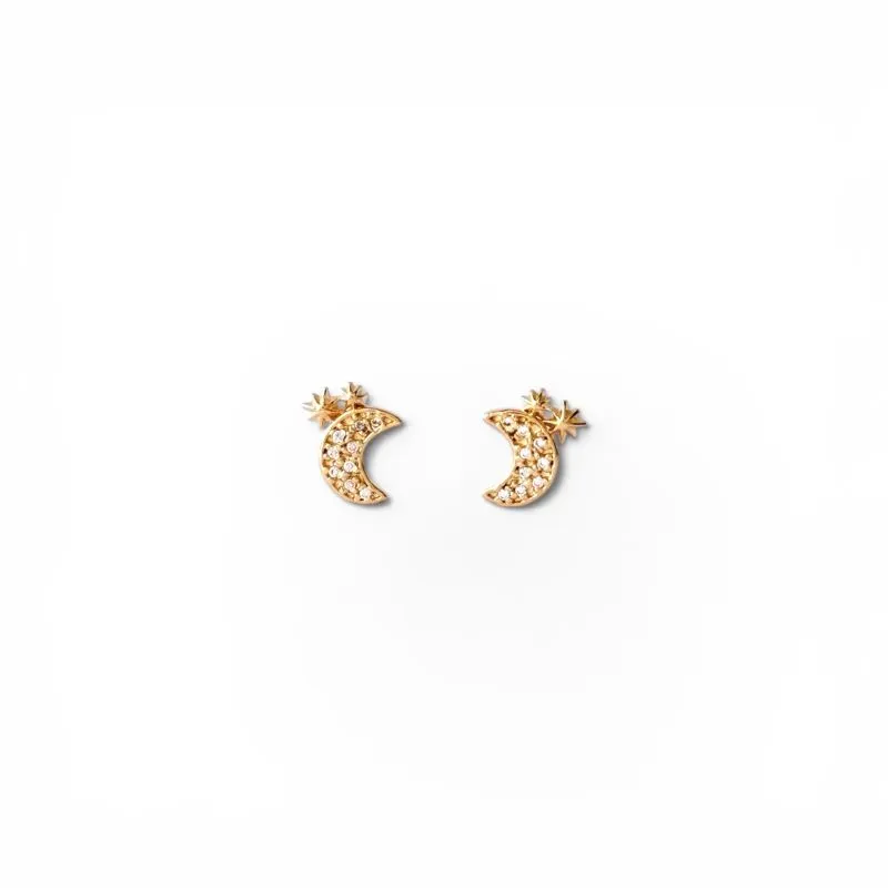 Brinco Lua e Estrelas Banhado a Ouro 18k com Zircônias - 8mm