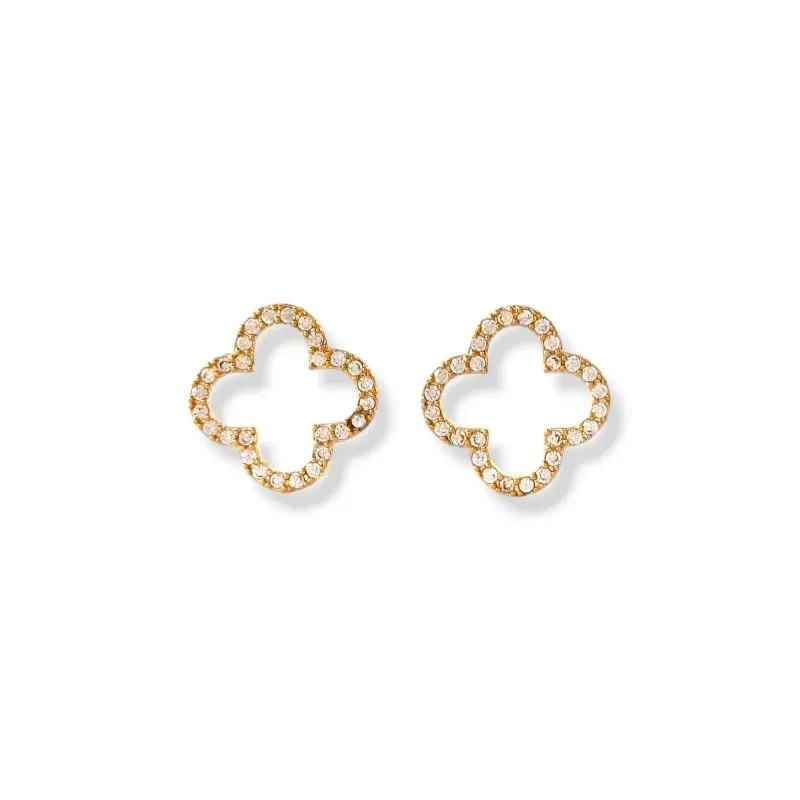 Brinco Estilo Trevo Vazado Com Zircônias Banhado a Ouro 18k
