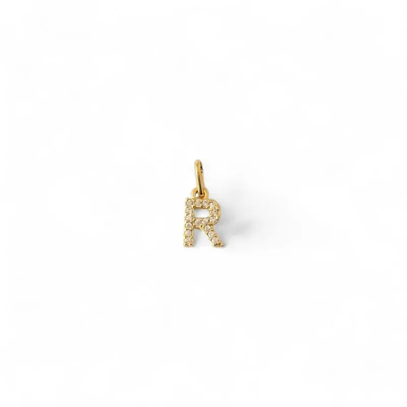 Pingente Letra R Banhado a Ouro 18K com Zircônias