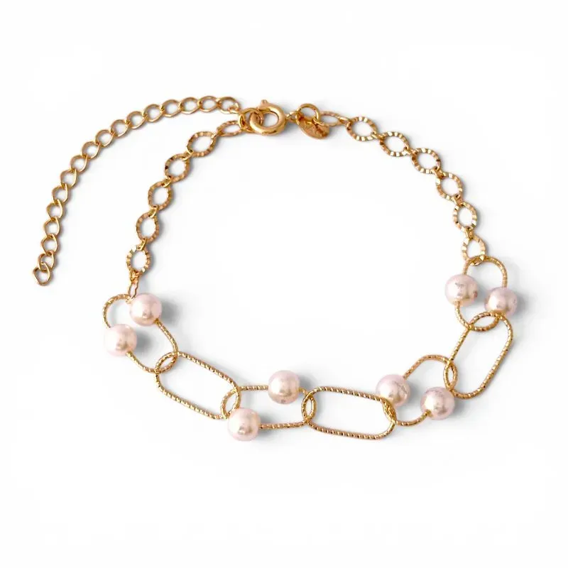 Pulseira Pérolas e Elos Banhada a Ouro 18k