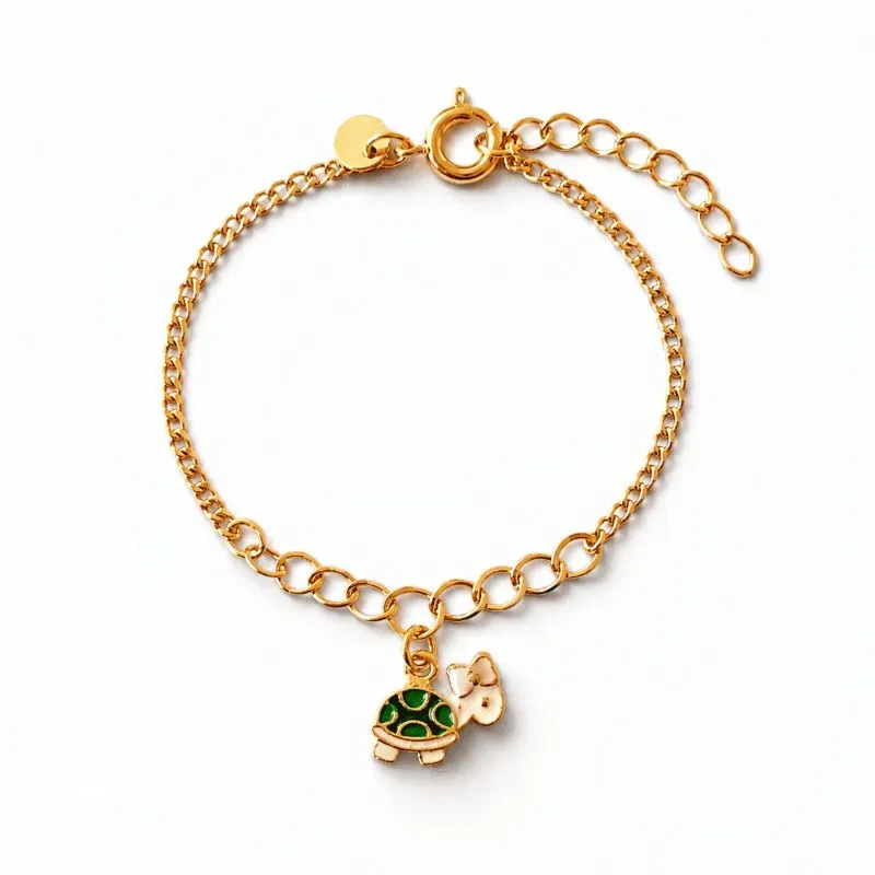 Pulseira Infantil Tartaruga Banhada a Ouro 18k - 13cm + 2cm (alongador)