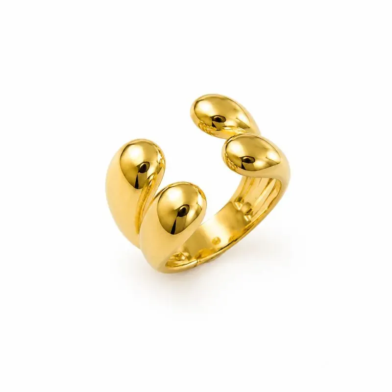 Anel Aberto Estilo Gota Dupla Banhado a Ouro 18k