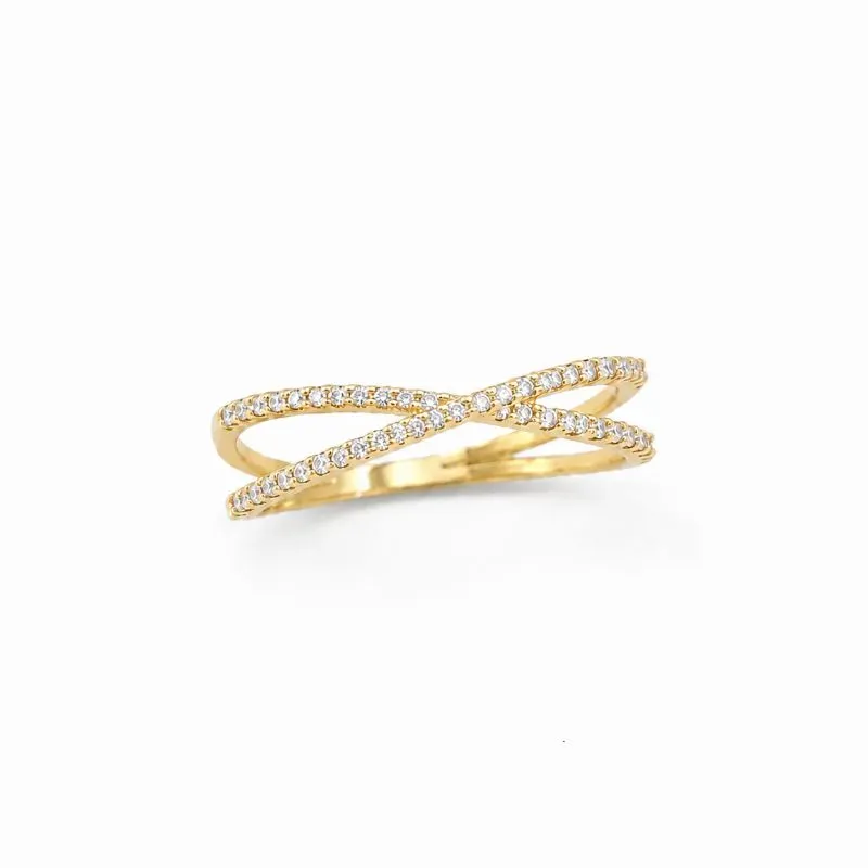 Anel Duplo em X Cravejado Banhado a Ouro 18k com Zircônias