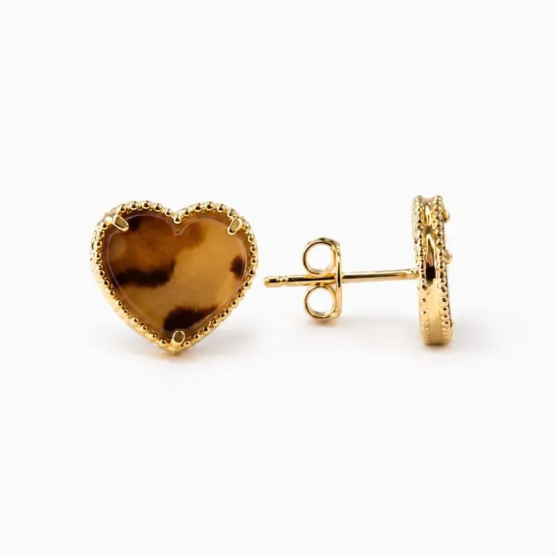 Brinco Coração Banhado a Ouro 18k Estampa Onça - 1cm