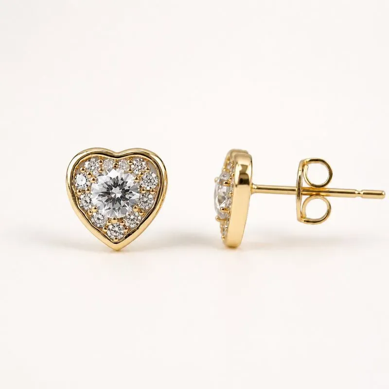 Brinco Coração Cravejado Banhado Ouro 18k com Zircônias - 9mm