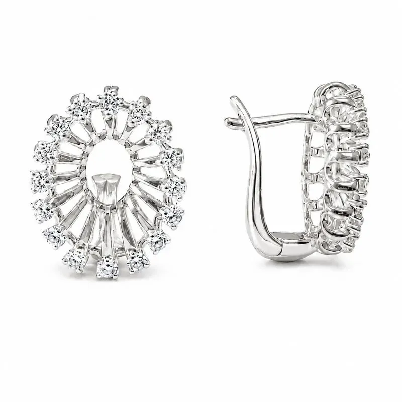Brinco Estilo Argola Radiante Oval Folheado a Prata - 1,6 cm