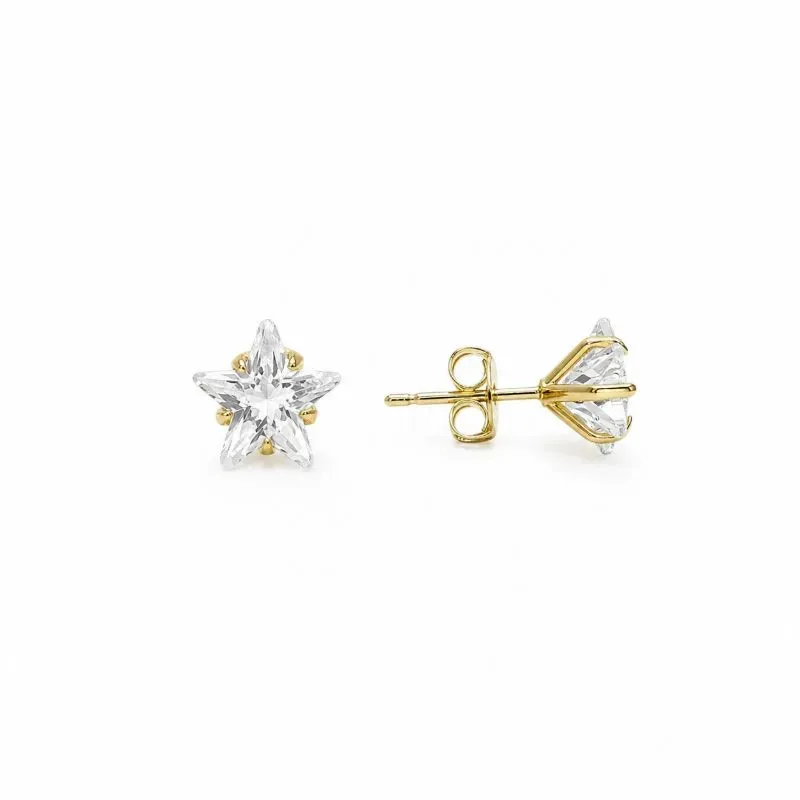 Brinco Estrela em Zircônia Banhado a Ouro 18k Zircônia - 9 mm