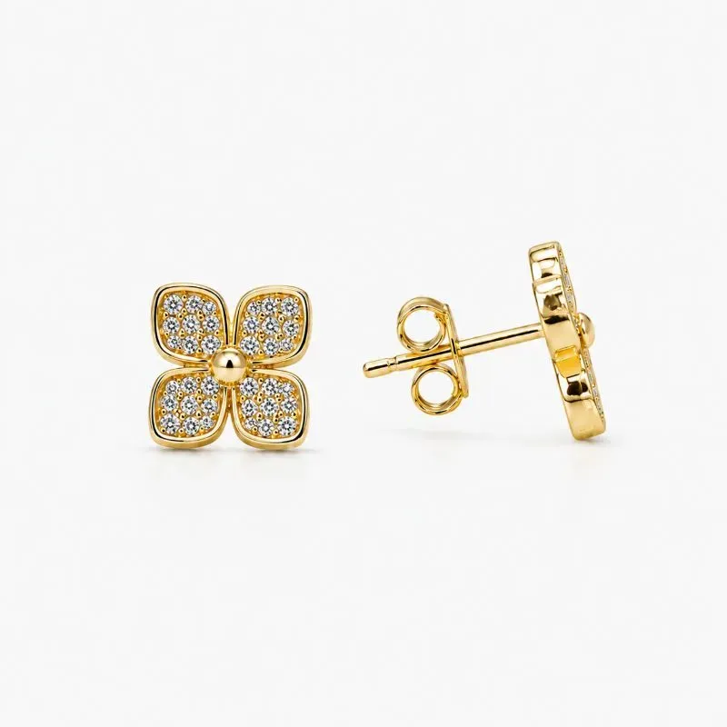 Brinco Flor 4 Pétalas Banhado a Ouro 18k com Zircônias