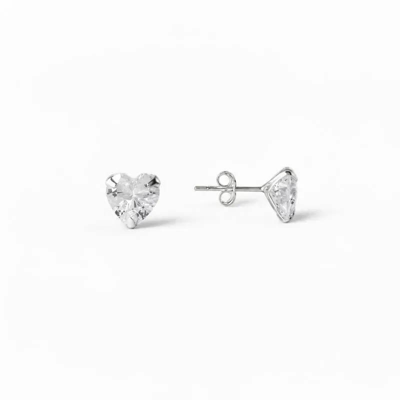 Brinco Ponto de Luz Coração Prata 925 com Zircônia - 8mm