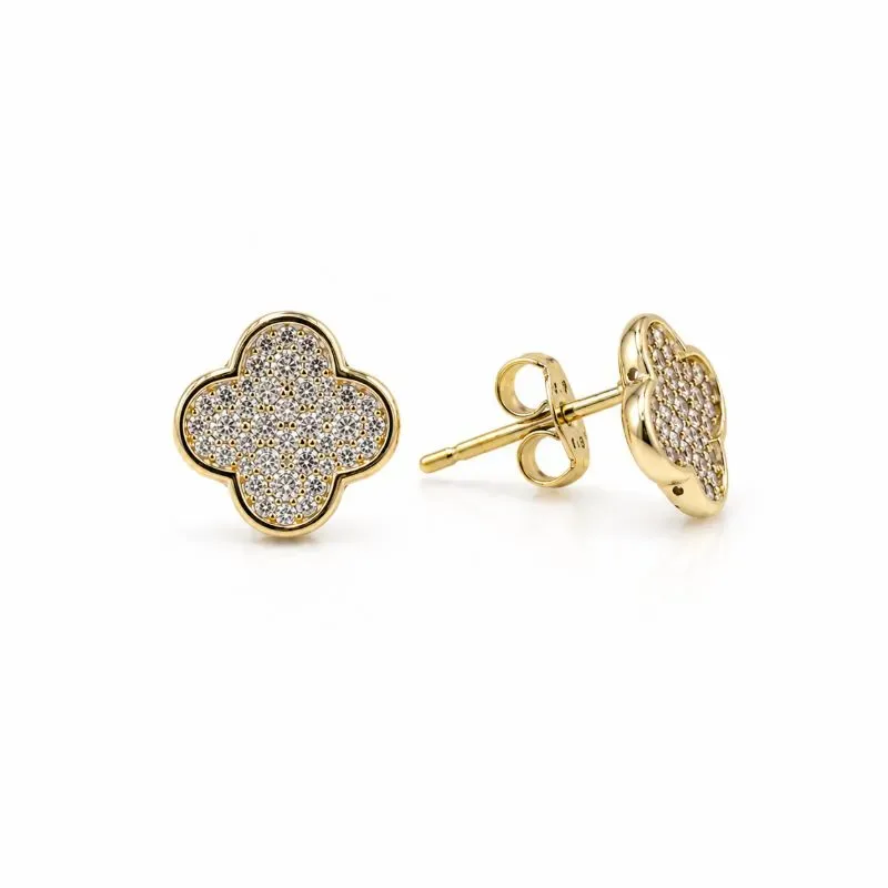 Brinco Trevo Cravejado Banhado a Ouro 18k com Zircônias - 1 cm