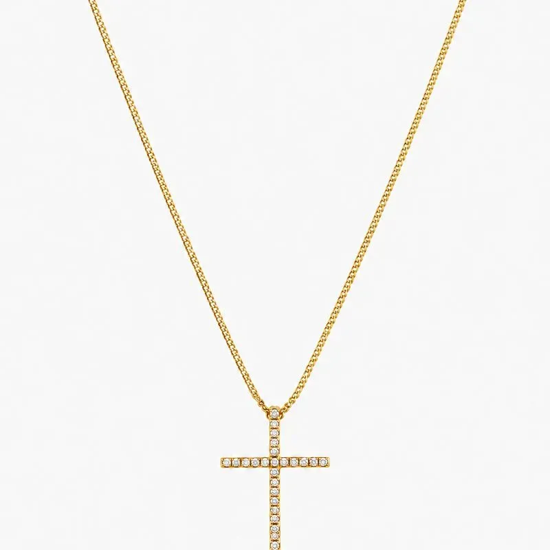 Colar Cruz Cravejada Banhado a Ouro 18k com Zircônias - 40 cm + 4 cm (Alongador)