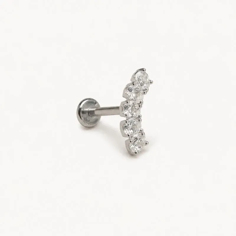 Piercing Flat Prata 925 + Aço Cirúrgico com Zircônias - 1 cm