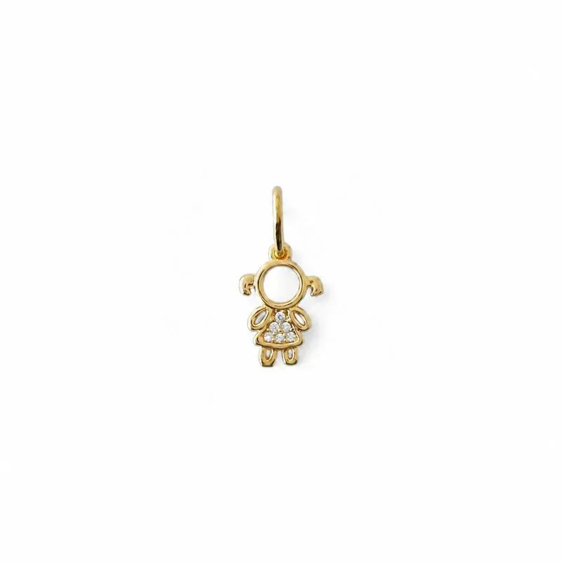 Pingente Vazado Menina Banhado a Ouro 18k com Zircônias - 1cm
