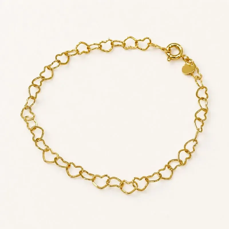 Pulseira Elos de Coração Banhada a Ouro 18k - 18cm