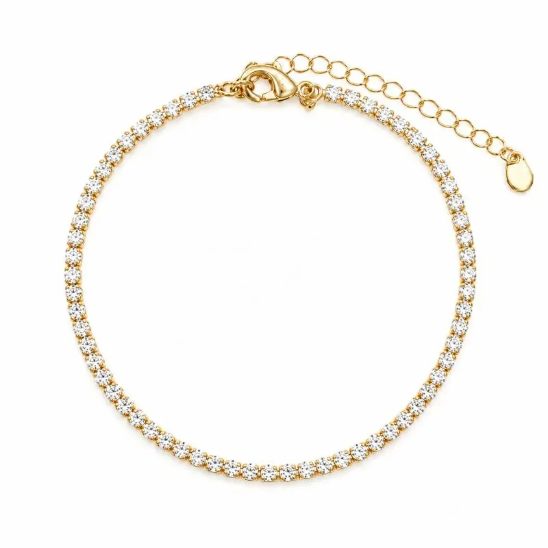Pulseira Riviera 2 mm Banhada a Ouro 18k com Zircônias - 16 cm + 4 cm (Alongador)