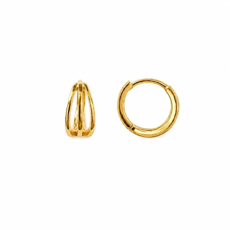 Brinco Argola Click 3 em 1 Lisa Banhado a Ouro 18k - 1,3 cm