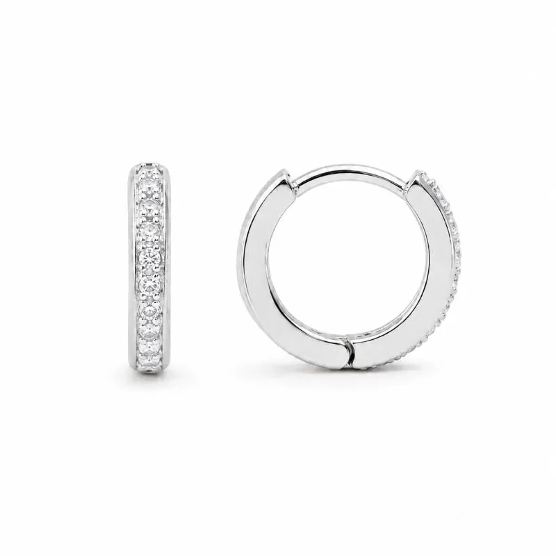 Brinco Argola 1 Linha de Pedras Prata 925 com Zircônias - 1,2 cm