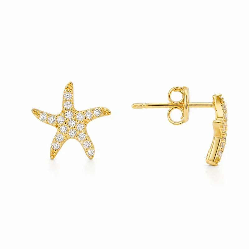 Brinco Estrela do Mar Cravejado Banhado a Ouro 18k com Zircônias - 1,1 cm