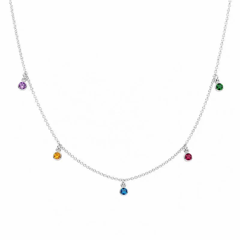 Colar Choker 5 Cores Prata 925 com Zircônias - 40 cm + 3 cm (Alongador)
