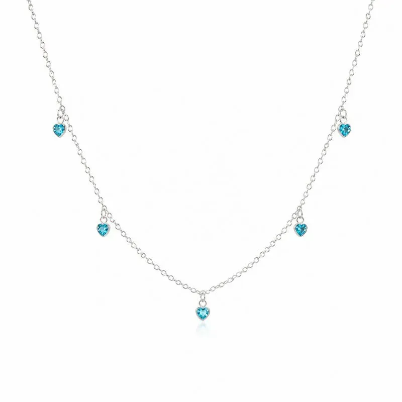 Colar Choker Coração Azul Prata 925 - 40 cm 2,5 cm (Alongador)