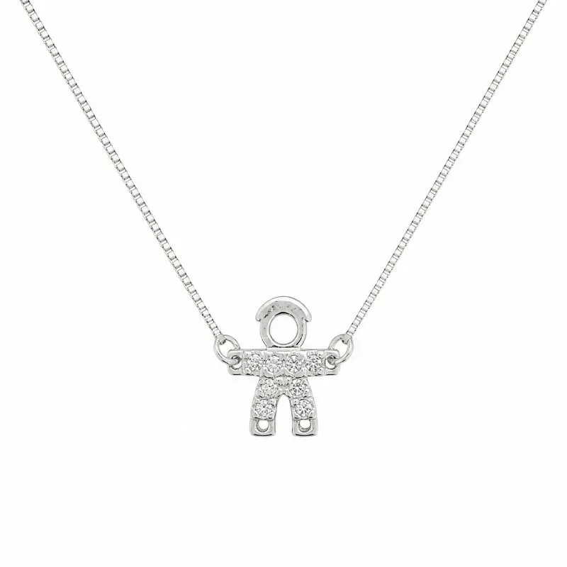 Colar Menino Cravejado Prata 925 com Zircônias - 40 cm
