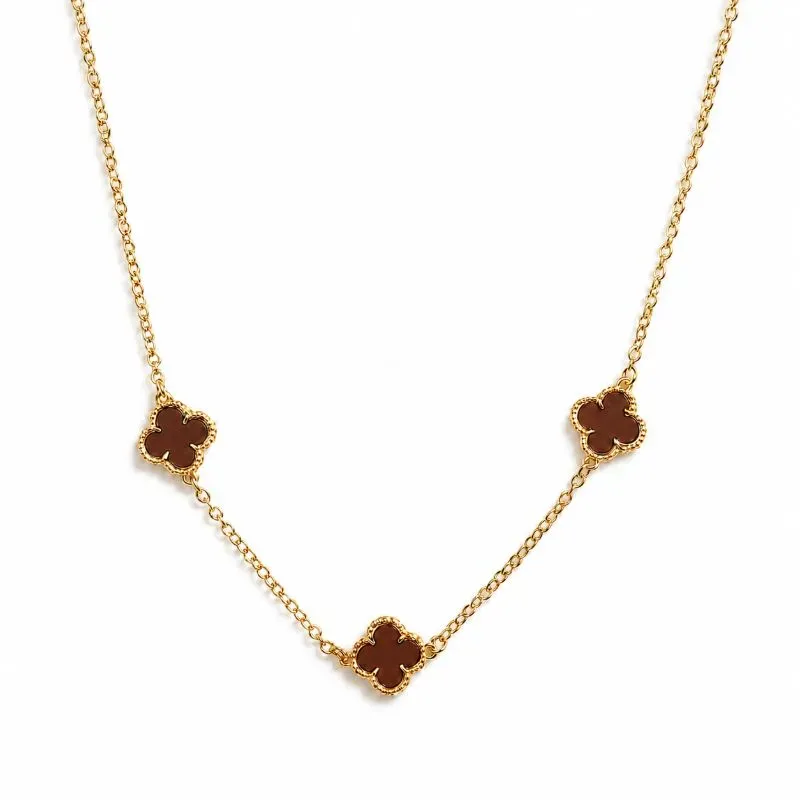 Colar Trevo Marrom Banhada a Ouro 18k - 40 cm + 4 cm (Alongador)