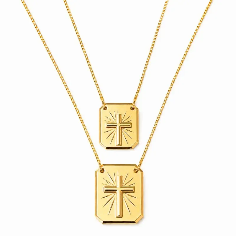 Corrente Escapulário Medalha Cruz Banhado a Ouro 18k - 60 cm