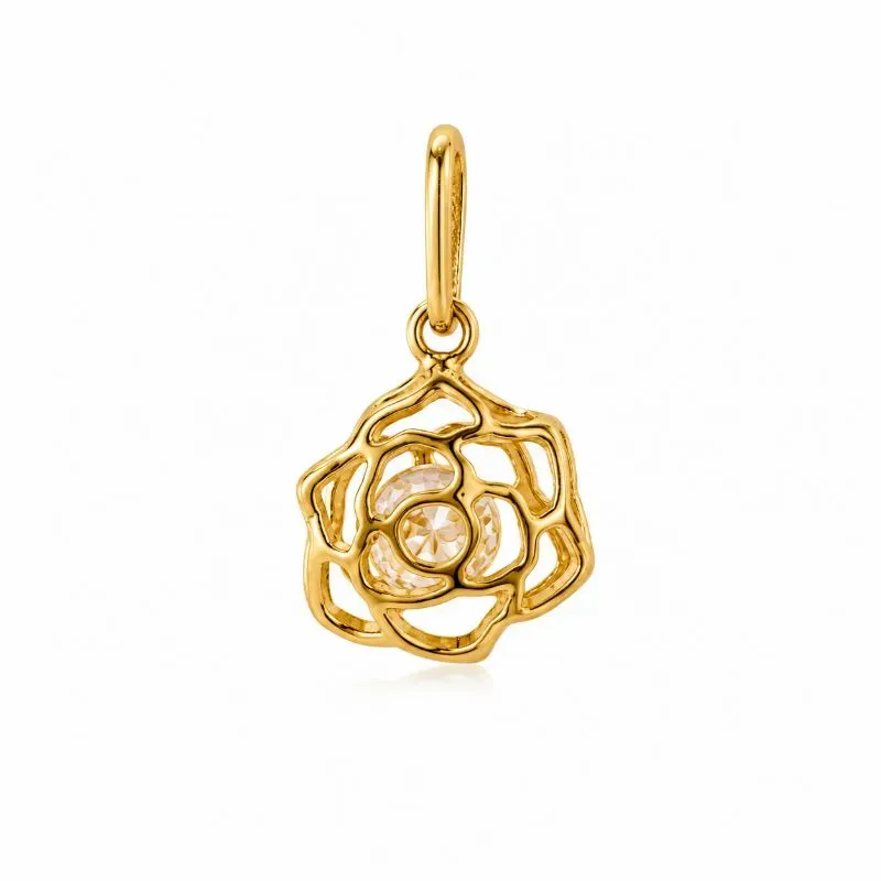 Pingente Flor Vazada com Pedra Banhado a Ouro 18k com Zircônia - 1 cm