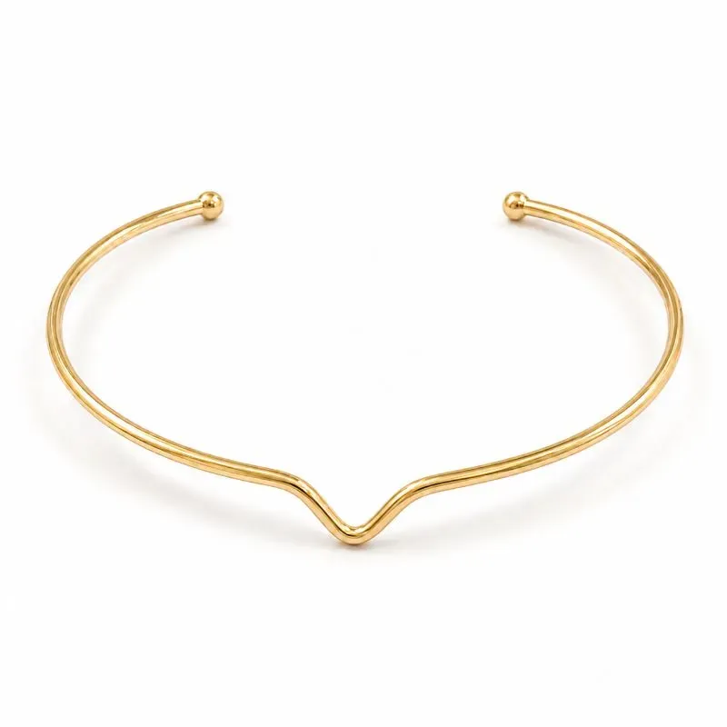 Pulseira Bracelete Aberto Detalhe em 'V' Banhado a Ouro 18k