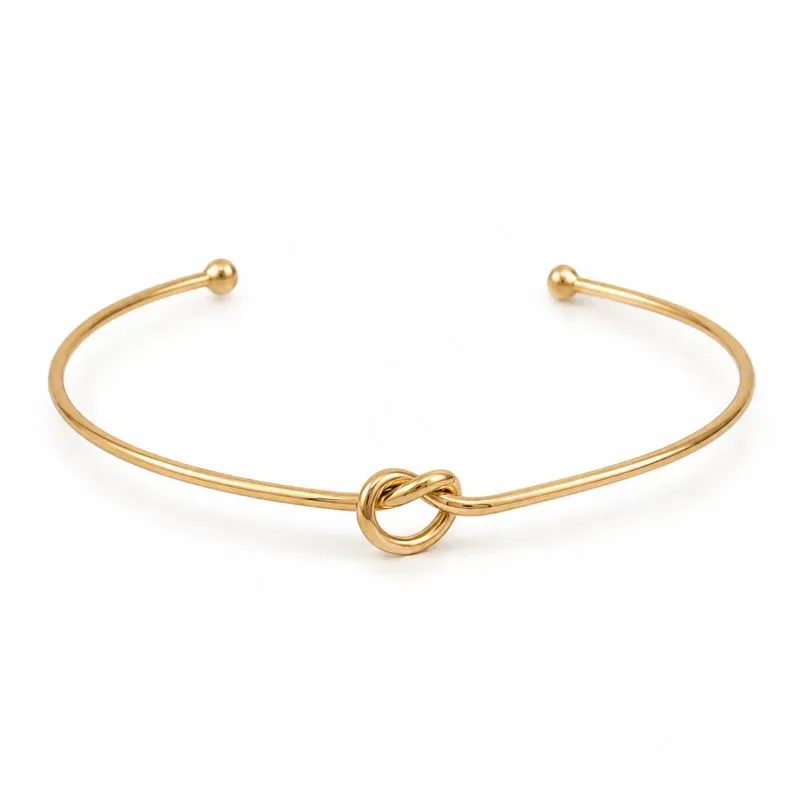 Pulseira Bracelete Aberto Nó Banhado a Ouro 18k