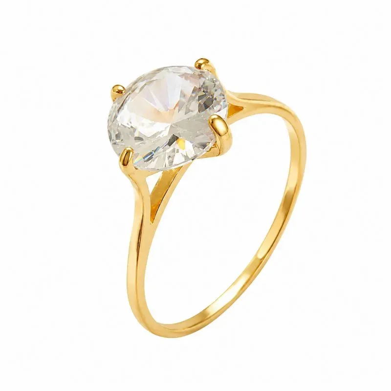 Anel Solitário 1 mm Banhado a Ouro 18k com Zircônia 8mm